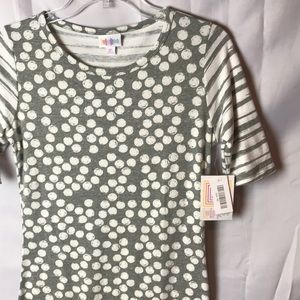 Lularoe Julia dress gray white dots striped XS NWT